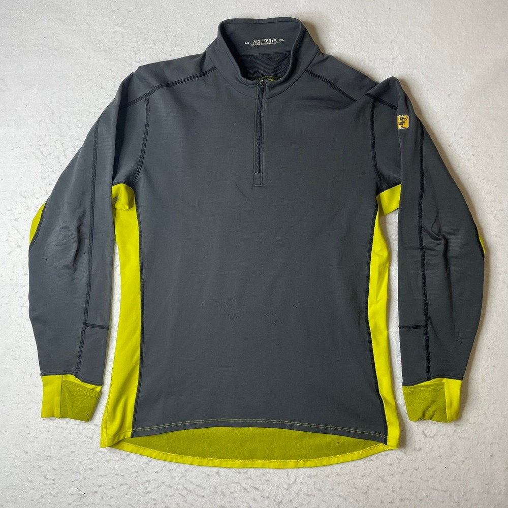 Arcteryx 1/4‎ Zip Pullover Mens Size Large Gray Lime Green Long Sleeve Athletic